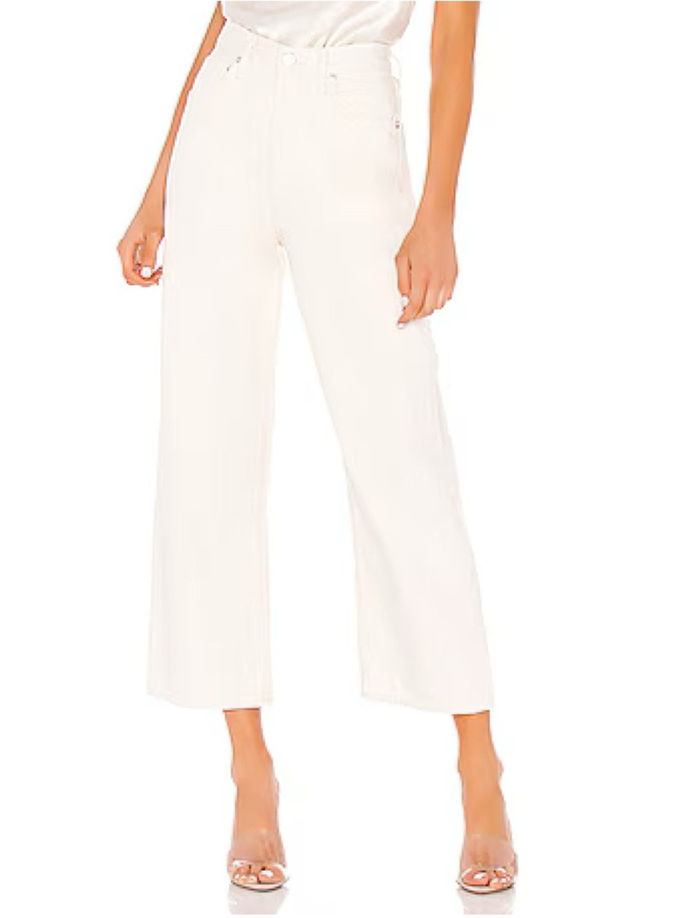 AGOLDE Ren High Rise Wide Leg Frayed in Paper Cream Size 27